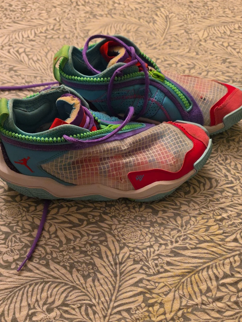 Jordan Mens' Teal Basketball Sneakers with Red and Purple Accents